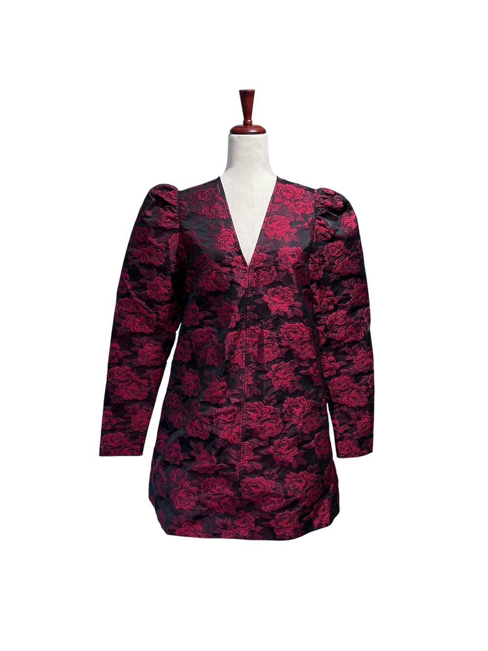 GANNI Dress 36 US Small Botanical Print Jacquard Long Sleeve Minidress